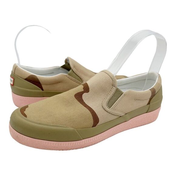 Hunter Canvas Plimsoll Desert Camo Slip-On Sneakers Pink Sole Women Sz 6 - Picture 1 of 14
